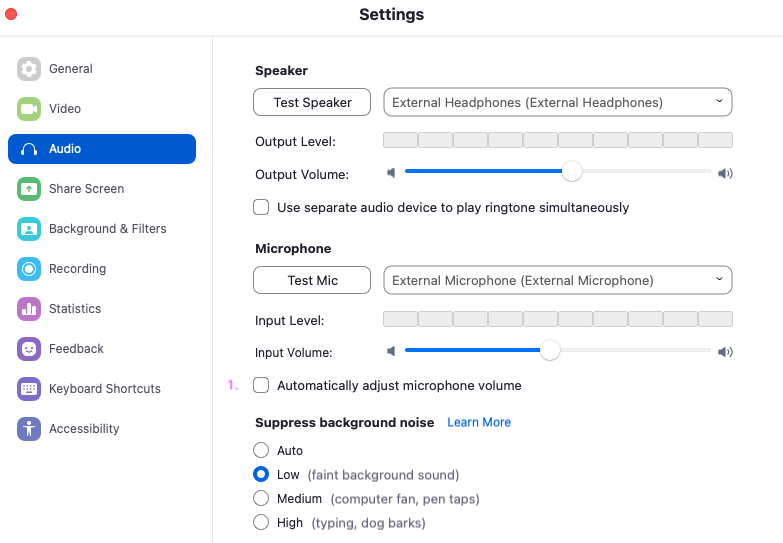 Zoom settings for music lessons Online Virtuoso